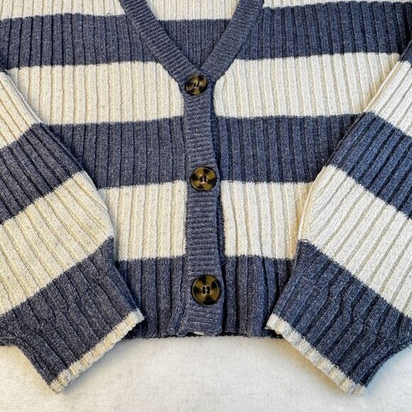 Blue Rain Striped Cropped Cardigan Sz Small Blue and Cream Stripes Button Front - Picture 7 of 14